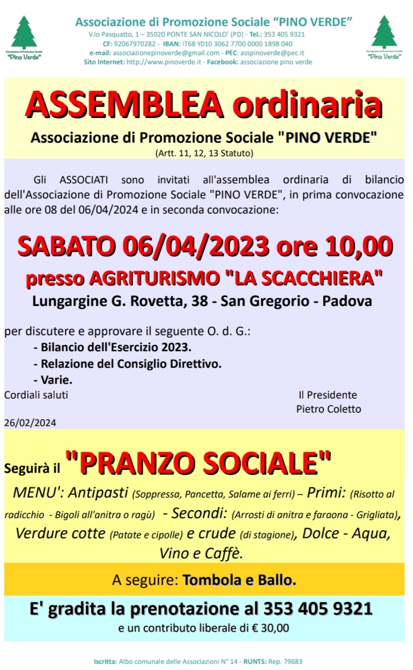 Assemblea ordinaria di bilancio – pranzo sociale